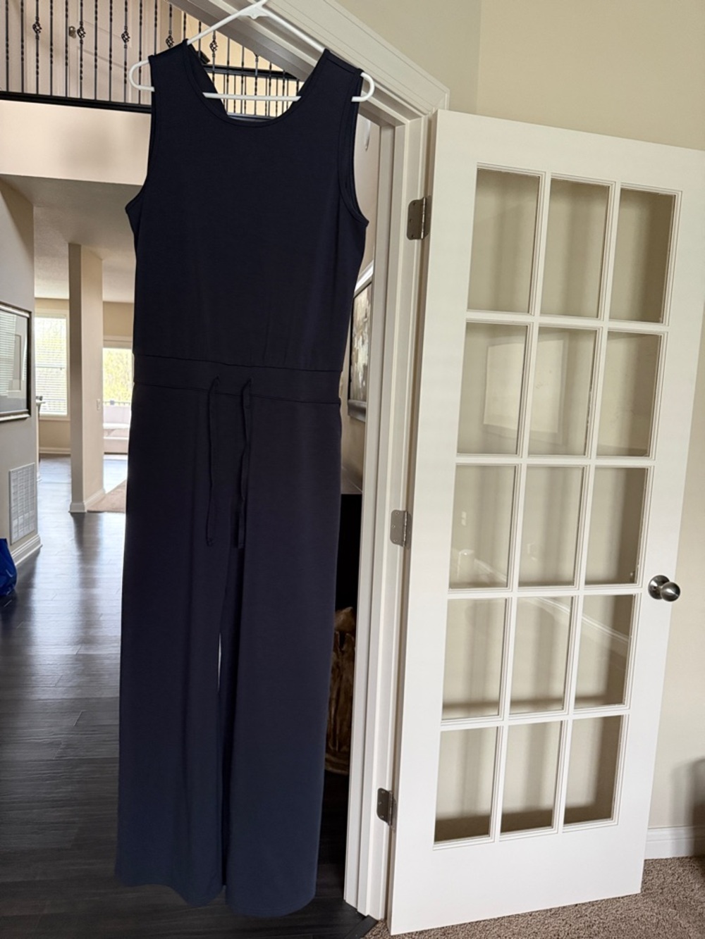 Sleeveless Navy Wide-Leg Jumpsuit with Drawstring Waist